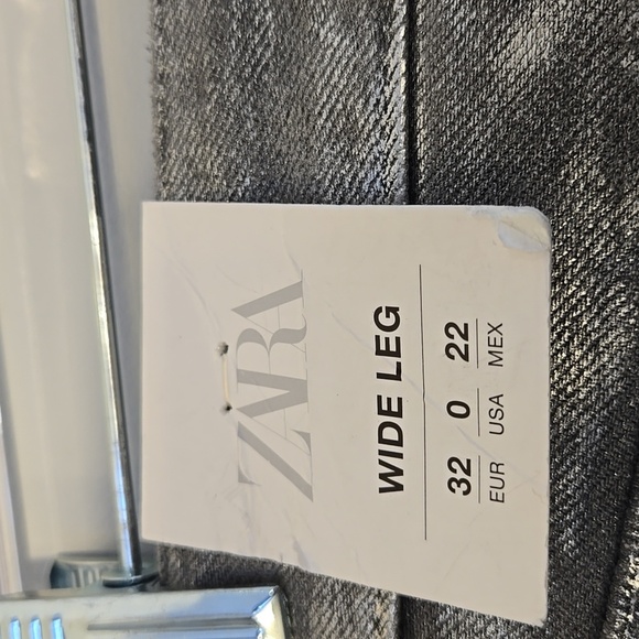 Zara Silver Metallic Mid-Rise Full Length Wide Leg Pants Size 0 - Picture 8 of 16